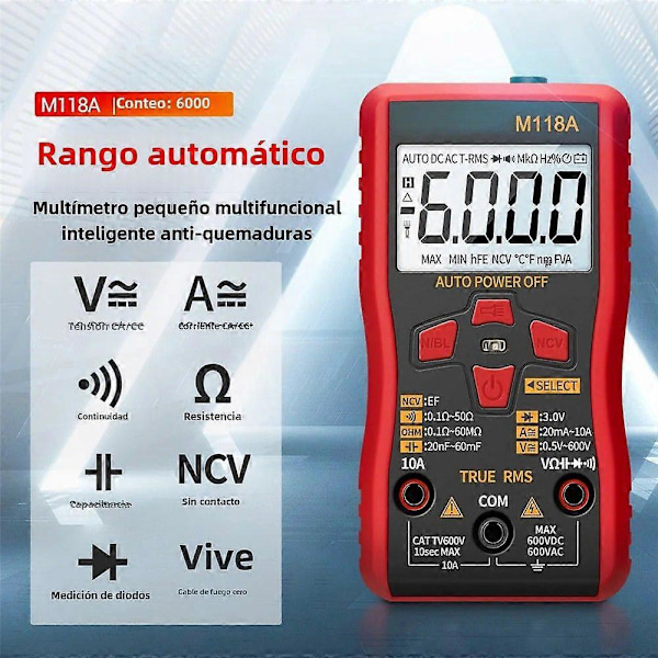 Smart Tester Mini M118A 6000 Teller Digitalt Multimeter med Lys Håndholdt Data Hold Auto Rms Transistor Meter