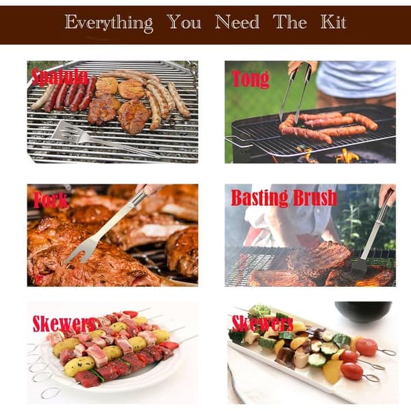 Grillredskaber Grillsæt - Grilltilbehør i rustfrit stål i et etui - Bærbart grilltilbehør i rustfrit stål til griller (Standard)
