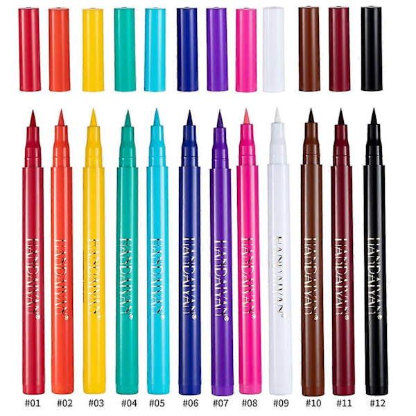Regnbue Farverig Flydende Eyeliner Sæt - 12 stk, Mat Finish, Blød Børstespids