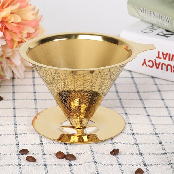 Guld honeycombed rostfritt stål Återanvändbar Pour Over Coffee Filter Coffee Dripper