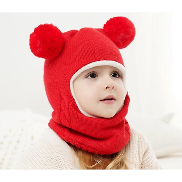 Varm hettelue for barn høst vinter småbarn lue unisex rød myk og koselig