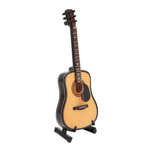 Miniatyr Folkgitarr Replika Trä Mini Musikinstrument Modell Dockskåpsdekoration 13 cm