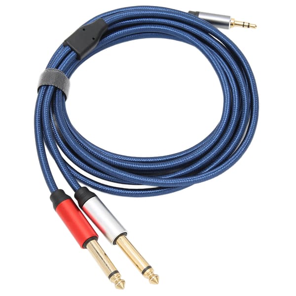 3,5 mm stereoplugg til dobbel 6,35 mm monoplugg lydkabel, nylon aluminiumslegering splitterkabel 5m / 16,4ft