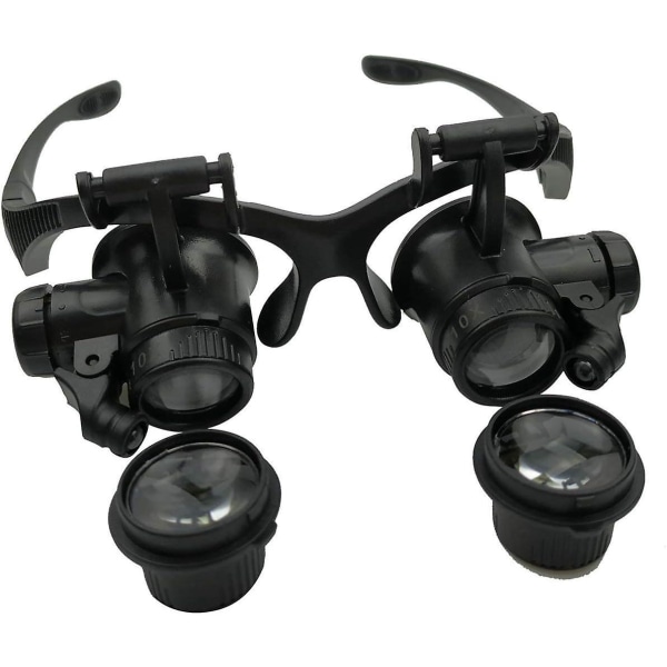 Hovedmonterede LED-forstørrelsesbriller med 4 aftagelige linser
