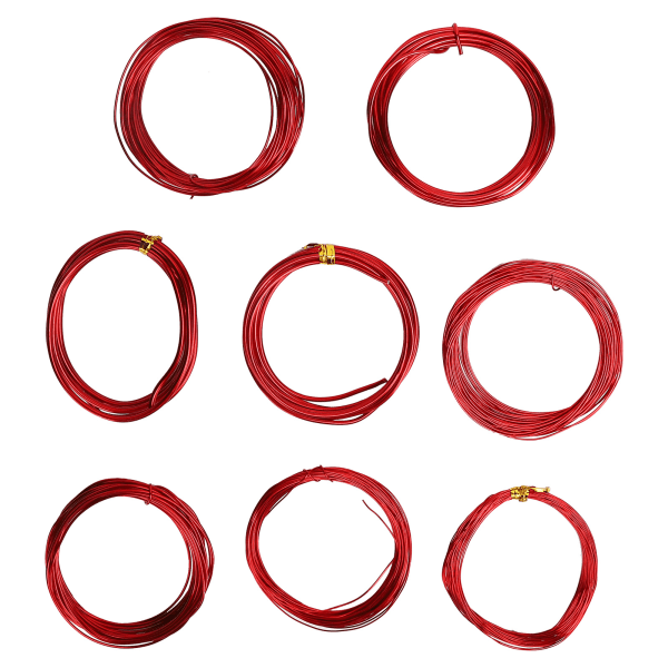 8 rullar 0,6-3 mm gör-det-själv smycken pärltråd aluminium hantverkstråd för smyckestillverkning röd