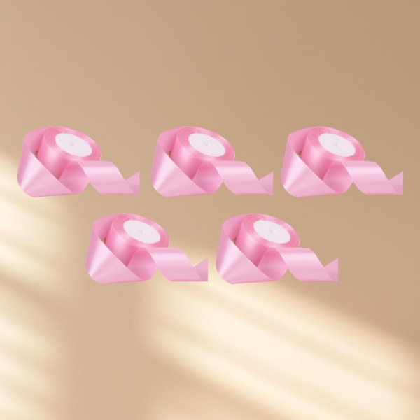 5 rullar enfärgat band 4 cm dubbelsidigt satinband för DIY-hantverk presentförpackning rosa