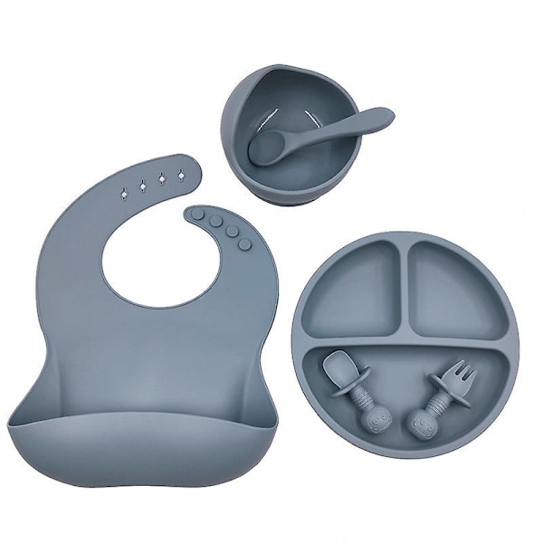 Babyspisesæt: BPA-fri silikone middagstallerken og bestiksæt