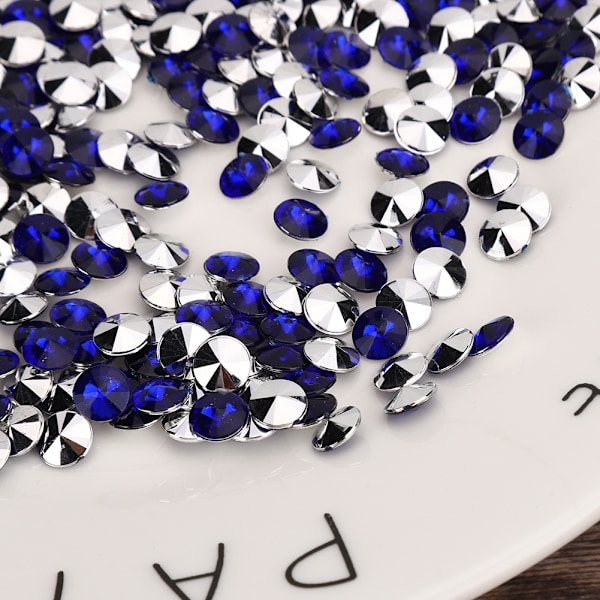 1000 st 8 mm Strass Stenar Silverpläterad Botten Akryl Diamant för Bröllop DIY Naglar Skönhet Dekoration Royalblå