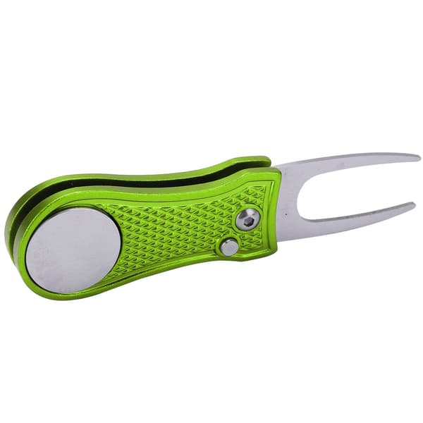 Golf Green Gaffel Rustfrit Stål Foldbar Golf Divot Reparationsværktøj med Magnetisk Tilbehør Lime