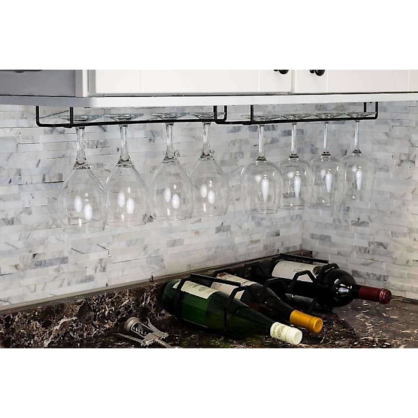 Vinglashållare under skåp - Set om 2 | 40 cm förvaringshylla för upp till 10 glas | Perfekt för kök eller bar (Svart, 2-pack)