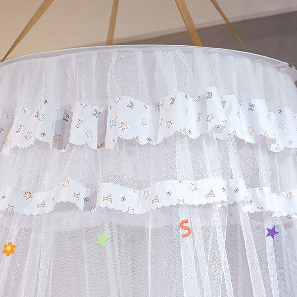 Pyöreä katospitsinen prinsessatyylinen hyttysverkkoverho lasten sänkyyn (valkoinen)