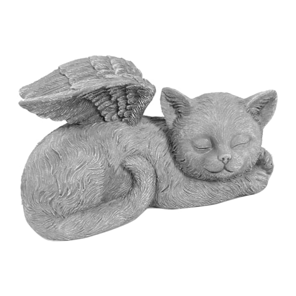 Minnesmerke for kjæledyr - Statue av sovende engel i harpiks for hage - Dekorasjon for kjæledyrgravsted - Engel - Katt