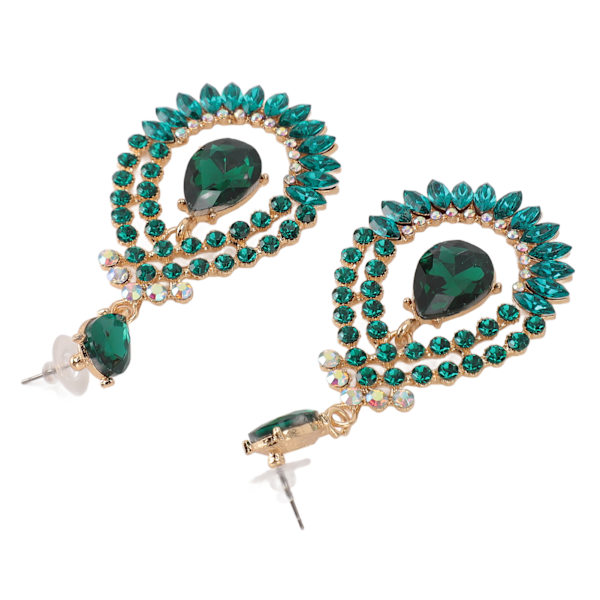 Vanddråbe Rhinestone Vedhæng Øreringe Elegant Legering Funklende Rhinestone Dangle Øreringe til Bryllup Grøn Mellem KC Guld