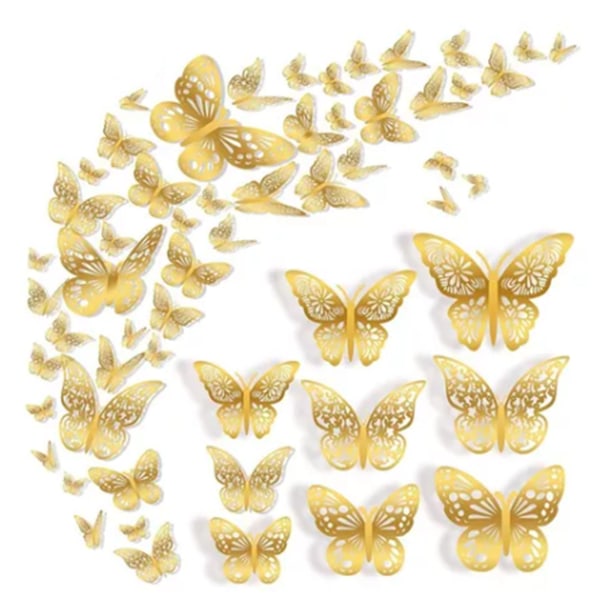 72PCS Butterfly Wall Decor Removable 3D Hollow Out Butterfly Decorations for Bedroom Wedding Cake Decor Gold