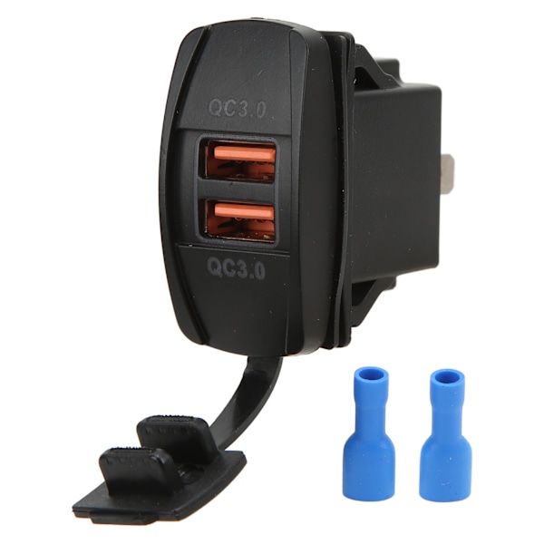 Sort Universal Rocker Switch Style Dobbelt USB Biloplader QC3.0 Hurtig Opladning Socket med LED Baggrundsbelysning