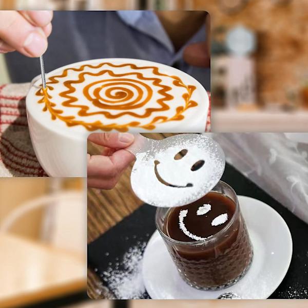 Mjölkskummande set i rostfritt stål med Latte Art-penna - 350 ml (12 oz) skummande kanna för kaffe Cappuccino