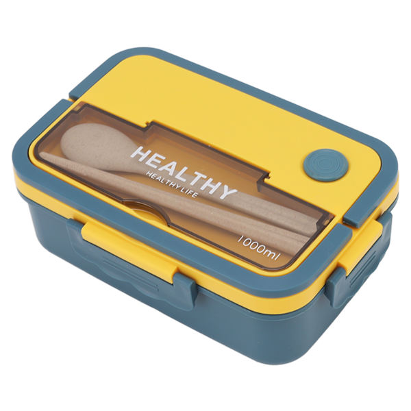 Plastik 3-fags madkasse 1000ml mikroovnsikker Bento-boks til børn, voksne, studerende, kontormedarbejdere, elegant blå