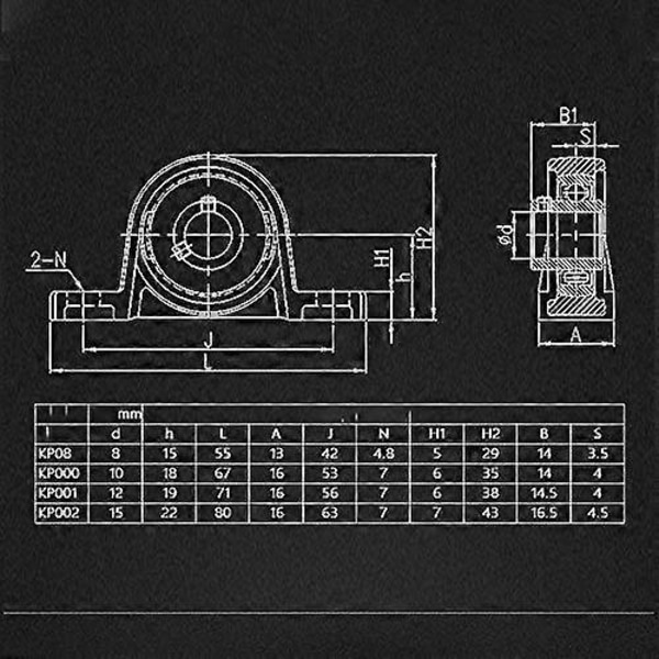 Set med 4 Zinklegering Kullagerblock med Kp08 Auto Borrfläns (8Mm)