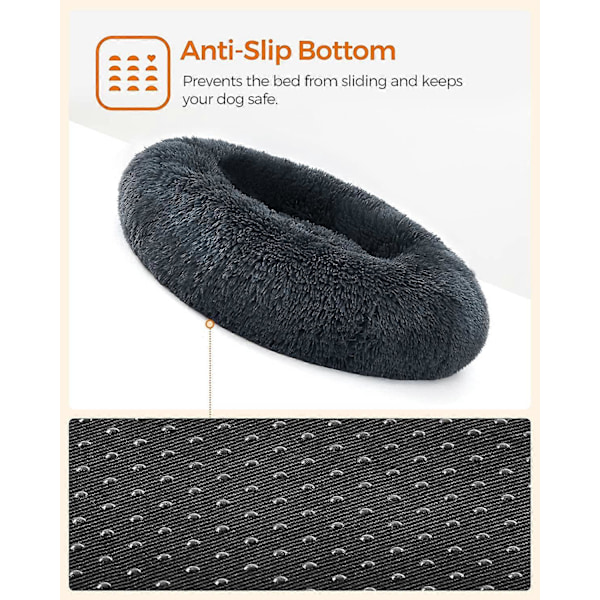 Dybt Grå Hundeseng, Rund Donut Seng, Sofa, Aftagelig og Vaskbar Centerpude, Blødt Plys Stof, 60cm