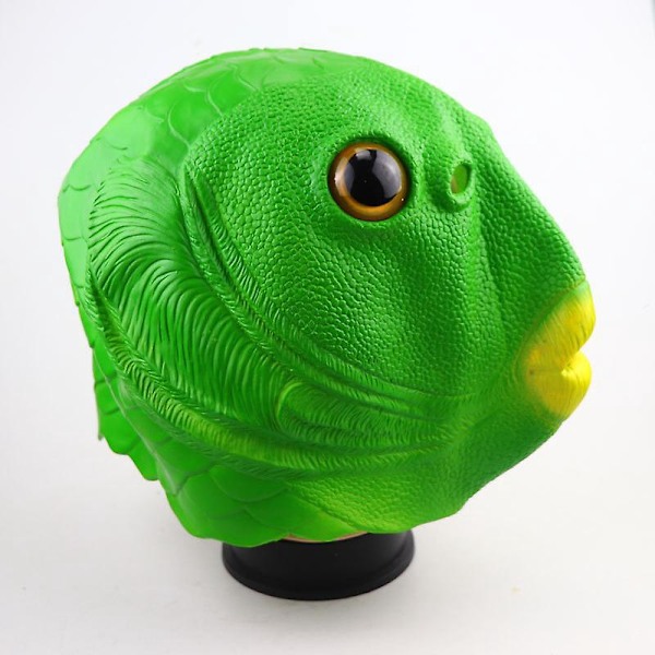Grön Latex Fiskhuvudmask för Fester Cosplay Kul Vuxen Kostymtillbehör