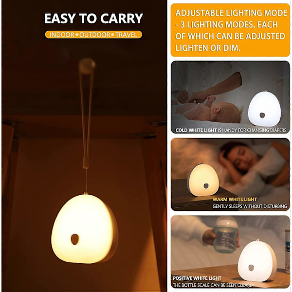 LED Natlampe til Børn 3 Farver Dæmpbar Amme Natlampe med Touch-kontakt, USB Opladning Natlampe til Børneværelse, Trapper, Stue