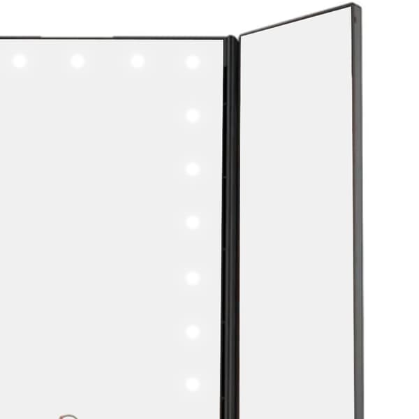 LED Vanity Mirror Tre Fold USB Sort med Datakabel Lille Spejl Makeupspejl til Soveværelse Daglig