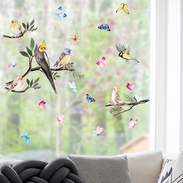 Dubbelsidiga fönsterdekaler i färgat glas - Blomsterfjärilsdekaler för glasdörrar