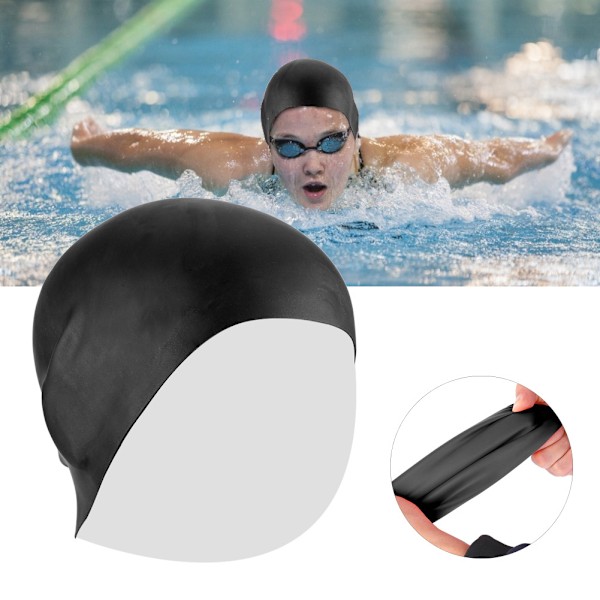 Hållbar unisex silikon vattentät simmössa solid hög elastisk simmare hatt svart