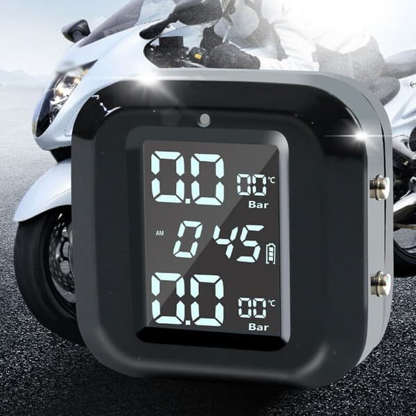 Trådlöst motorcykeldäcktrycksövervakningssystem TPMS med USB-laddning, 2 externa sensorer och digital LCD-display