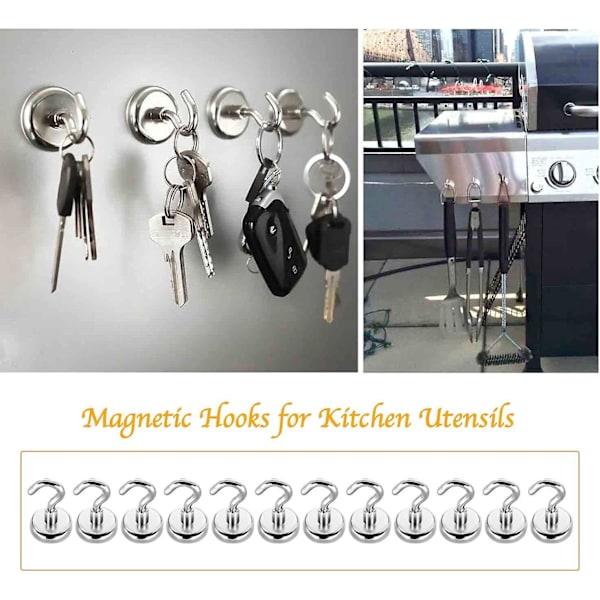 Neodymium Magnetiske Kroge - 12 Pak, 5,5 Kg Trækkraft