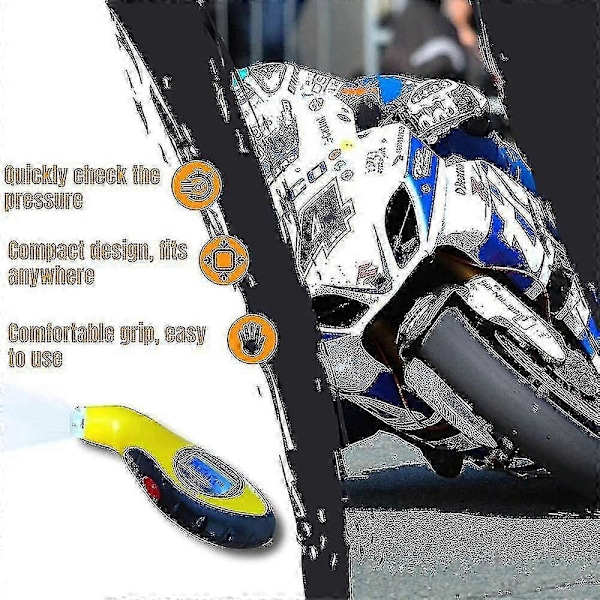 Rengaspainemittari, digitaalinen rengaspainemittari, polkupyörän rengaspainemittari, rengaspaineen mittari, polkupyörän painemittari (keltainen)