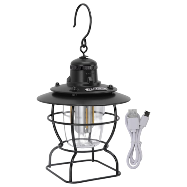 LED-campinglampa lykta tältlampa strålkastare multifunktionell utomhus bärbar retro stil med uppladdningsbart batteri helt svart