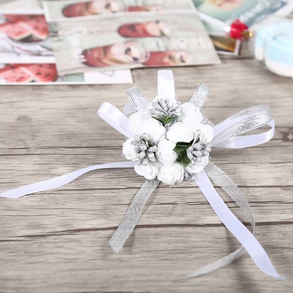 Smukke håndbånd Blomster Brudebrudepige Håndled Corsage Prom Bryllupsdekorationer (sølv)