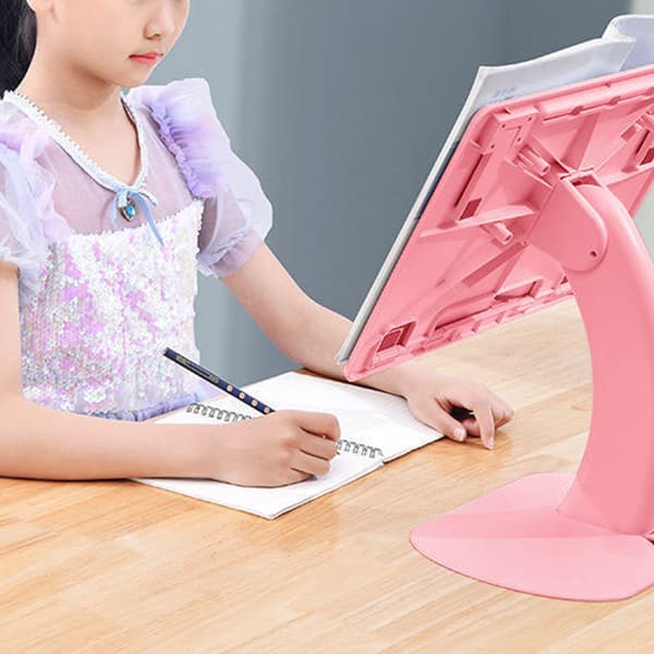 Bordsbokstöd Ergonomiskt Justerbart Vikbart Multifunktionellt Bokställ för Barn Läsa Lära Rosa