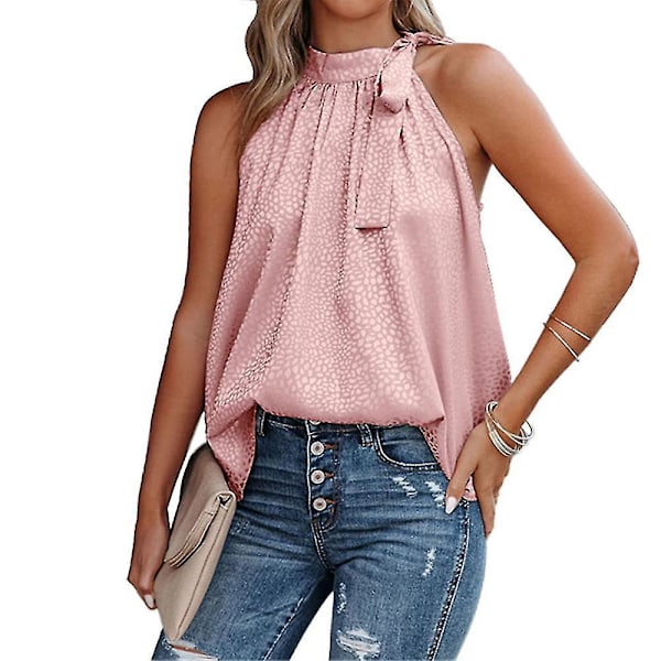 Leopard Print Ærmeløs Halter Hals Dame Tank Top L Pink