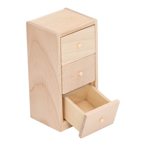 Miniatyyrikaappi 3 laatikolla, nukkekodin säilytyskaluste 1:12 mittakaavan nukkekodille