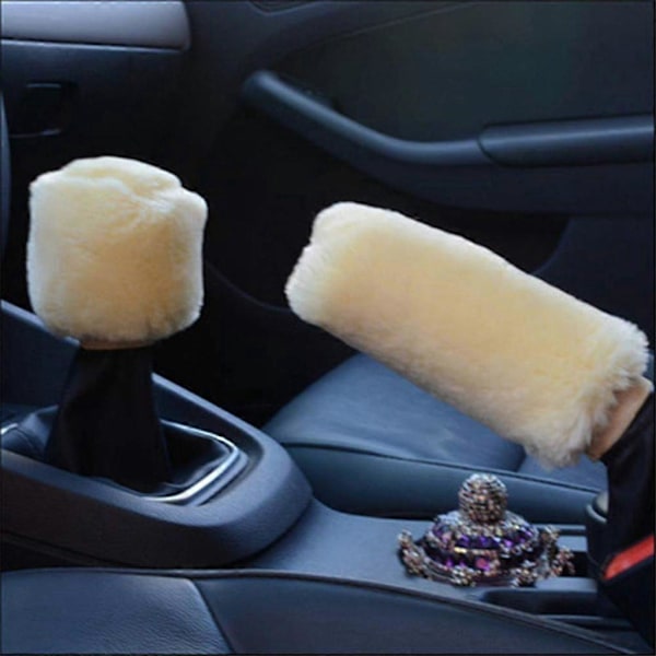 Rattmuff Plysch, Rattmuff Vinter, Handbromsspakskydd och Ratt Skydd, Universal Bilrattmuff, Beige