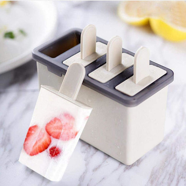 Genanvendelig isform med 4 rum til DIY ispinde, yoghurt, køkkenudstyr