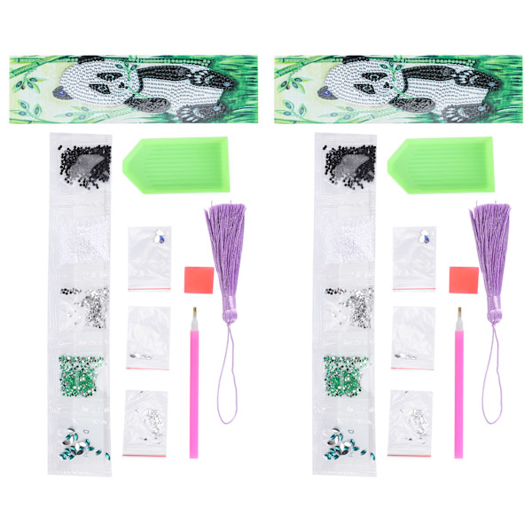 2 Set Diamond Bokmärken 5D DIY Målning Kristall Fancy Form Rund Hängande Hantverk Panda Mönster
