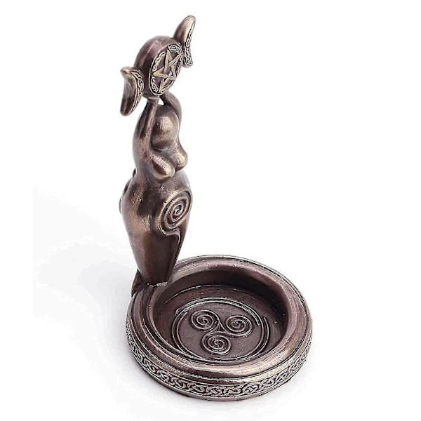 Tea Light Hållare Kallgjuten Bronserad Resin Staty Ljusstake Utan Glas Hantverk Ornament Hantverk Ornament Trippelgudinna Zekai