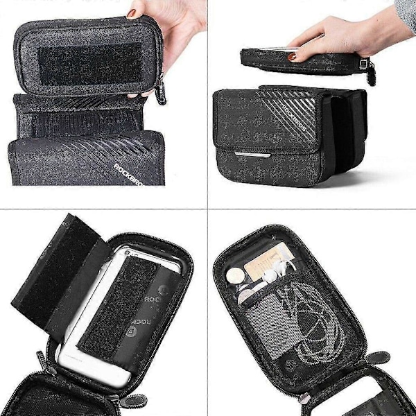 Cykel taske til stel, Top Tube taske til mobiltelefon 6.0 tommer, Sort