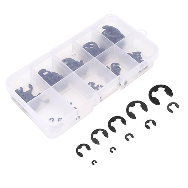 120 stk. EClip Snap Circlip Kit Åben Låsering Sort Manganstål Æske 1.510mm