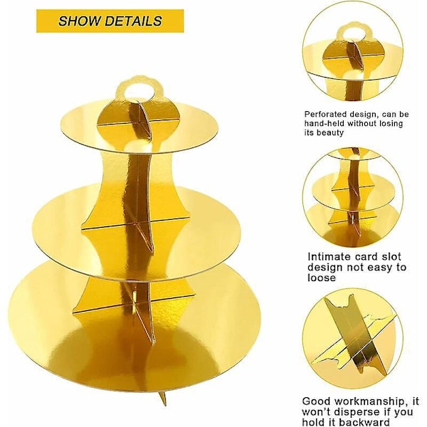 2 stk. Fødselsdags Cupcake Stativer, 3-lags Papkage Stativ, Eftermiddags Te Dessert Frugtholder Kage Display Tårn, Bryllupsfest Servering (Sølv)