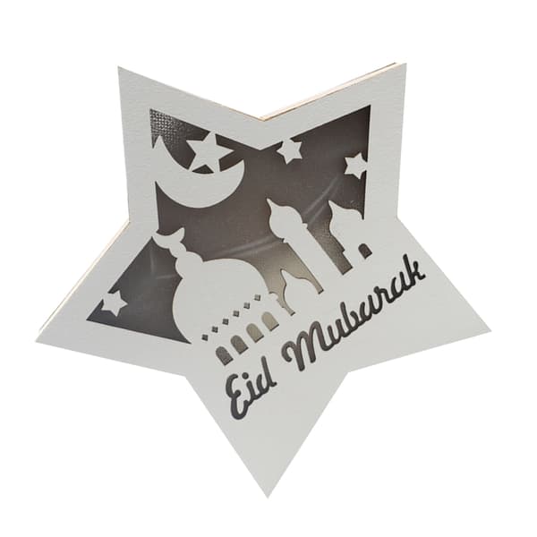 Ramadan Eid Mubarak Pentagram Lys Blød Lys Buksbom Bærbar Eid Håndværk LED Lys til Træhave JM01941