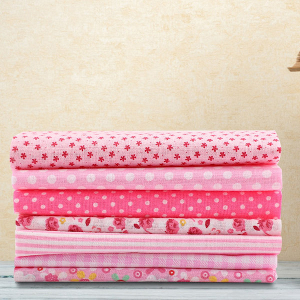 7 kpl 25*25cm Puuvillakangas DIY Sekalaiset Neliöt Esikatkaistut Vuodevaatteiden Sarjan Neljännekset Paketti (Vaaleanpunainen)