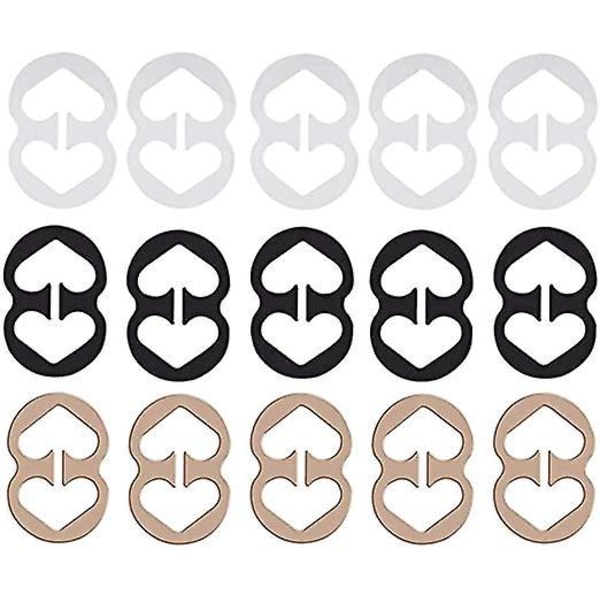 BH-stropclips - Sæt med 15, sort, hvid, beige - Fuld cupstørrelse, kløftkontrol, skjul stropper til racerback