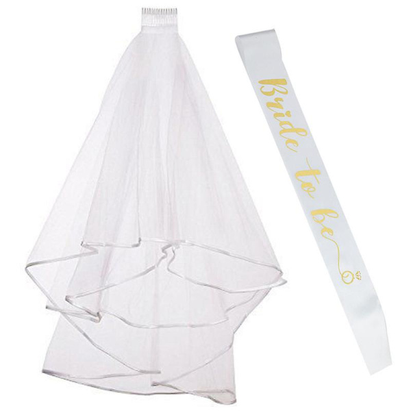 Bride To Be Satin Sash og Bryllupsslørsett for Brudedusj og Hønseselskapstilbehør