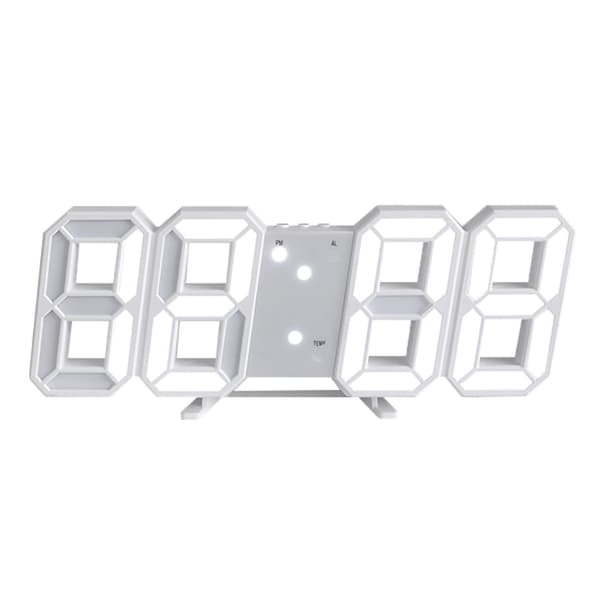 3D LED Väggklocka Minimalistisk Väggmonterad Väckarklocka för Hem Vardagsrum Kontor Vit Font Vit Text