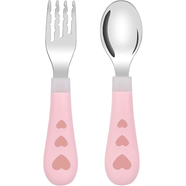 Barnbestickset, 2 st Barn Gaffel och Sked Set Barn Rostfritt Stål Sked och Gaffel 304 Rostfritt Stål + PP
