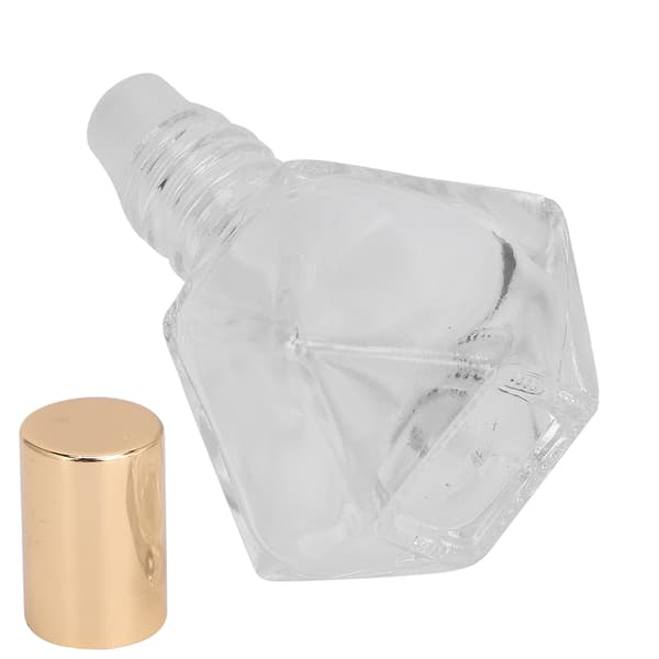 Påfyllningsbar parfymflaska med roll-on, tomma eteriska oljeflaskor i glas för aromaterapi, 8 ml (guldfärgat lock, glaspärlor)